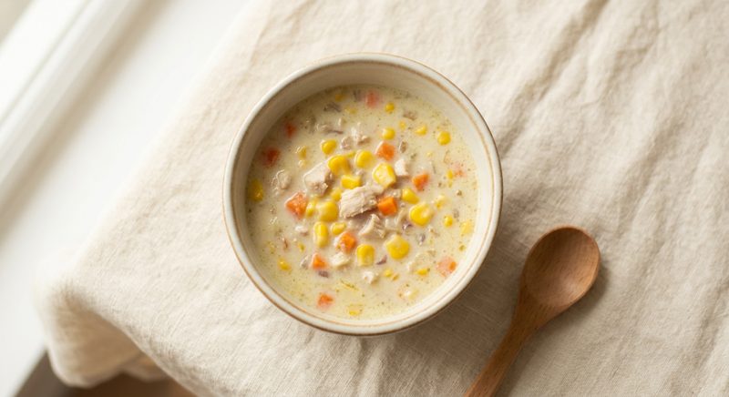 Ilustrasi hidangan Sup Cream Ayam Jagung