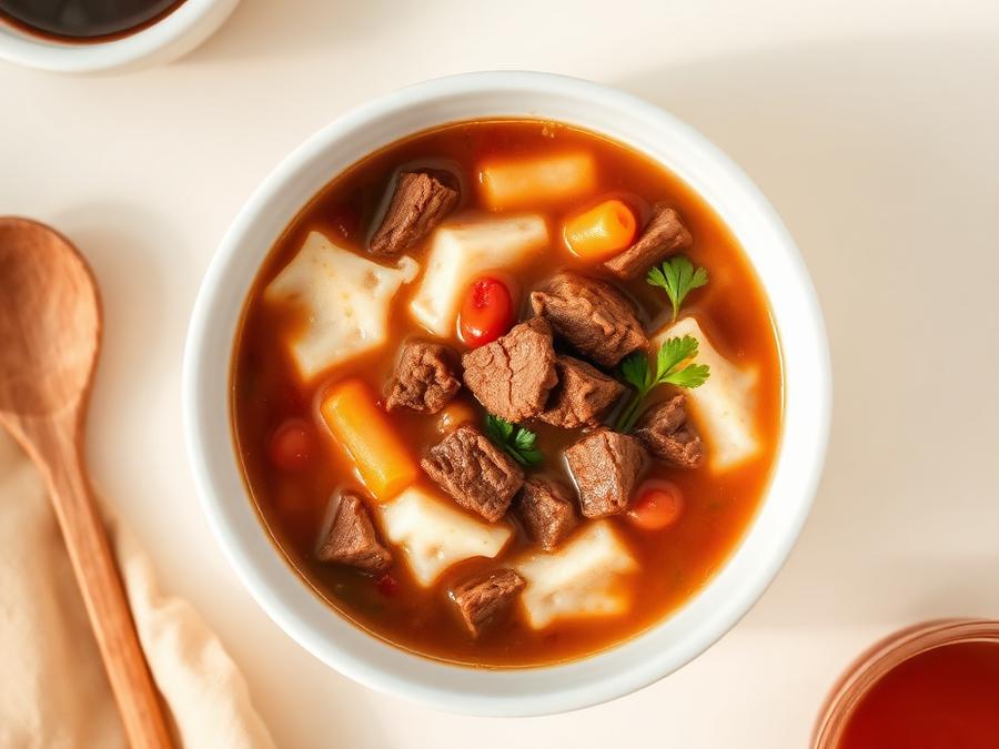 Ilustrasi hidangan Bubur Sup Daging Kacang Merah