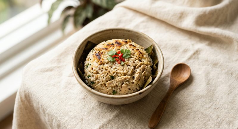 Ilustrasi hidangan Nasi Bakar Ayam Santan