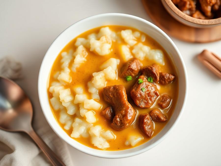Ilustrasi hidangan Bubur Kentang Kari Daging