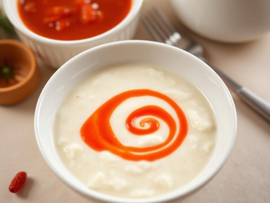 Ilustrasi hidangan Bubur Tahu Saus Tomat