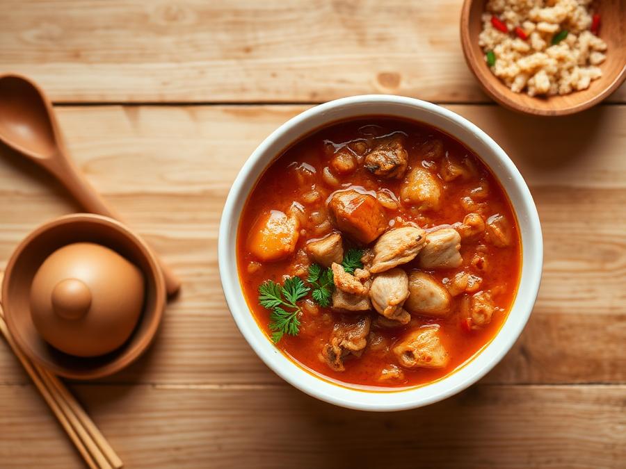 Ilustrasi hidangan Bubur Ayam Beras Merah