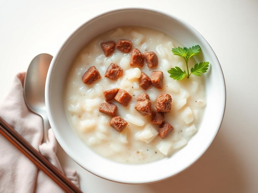 Ilustrasi hidangan Bubur Beras Daging Cincang