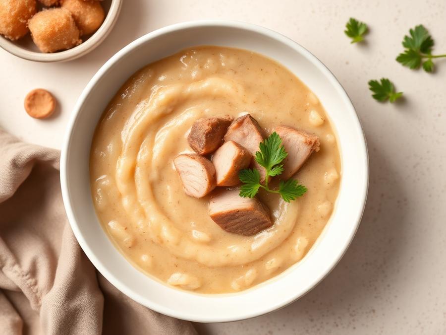 Ilustrasi hidangan Bubur Kentang Hati Ayam