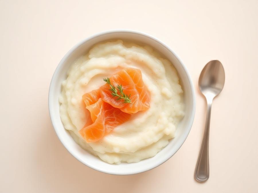 Ilustrasi hidangan Bubur Kentang Ikan Salmon