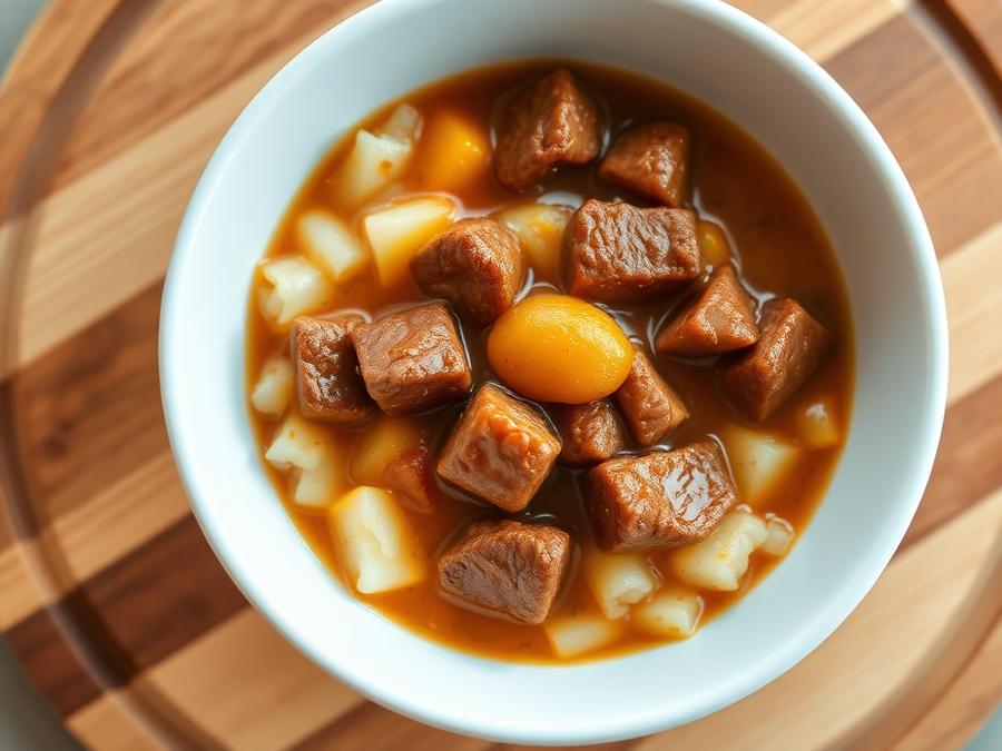 Ilustrasi hidangan Bubur Kentang Kari Daging