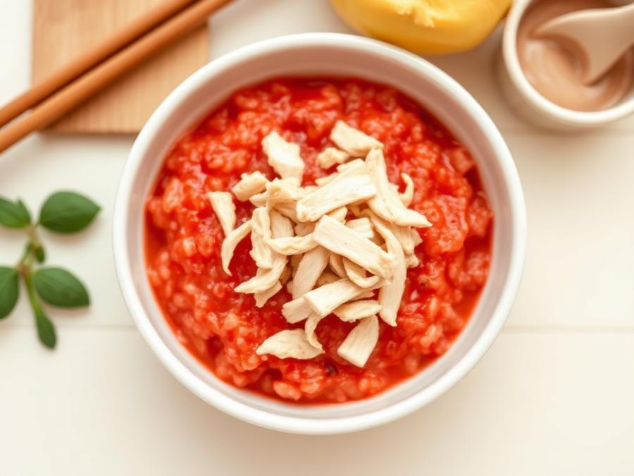 Ilustrasi hidangan Bubur Nasi Merah Ayam