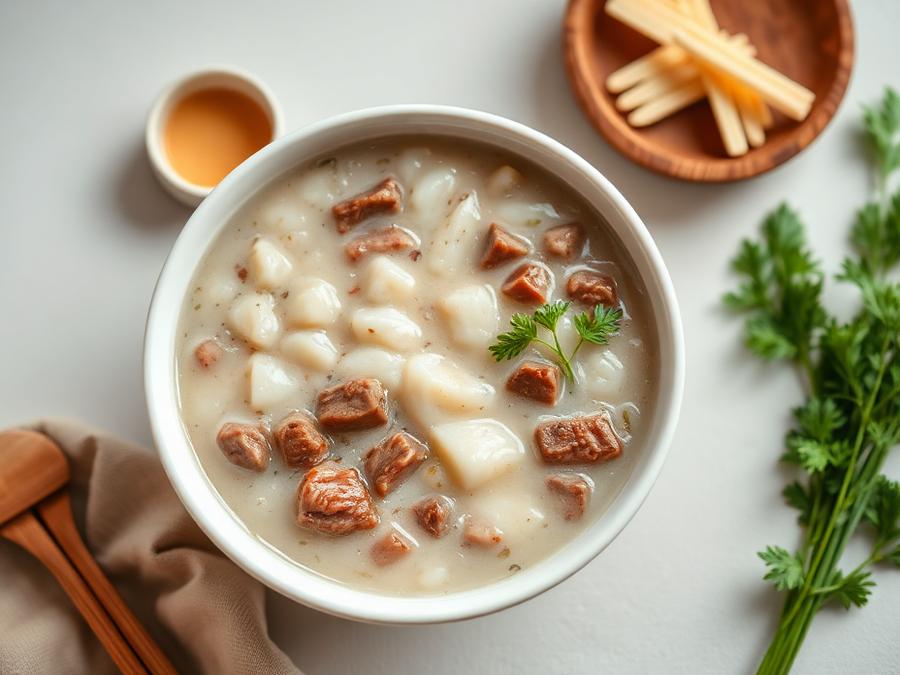 Ilustrasi hidangan Bubur Daging Sapi